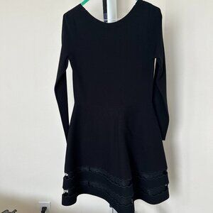 Red Valentino Embellished Sheer Hem Viscose Knit Black Fit & Flare Dress Small